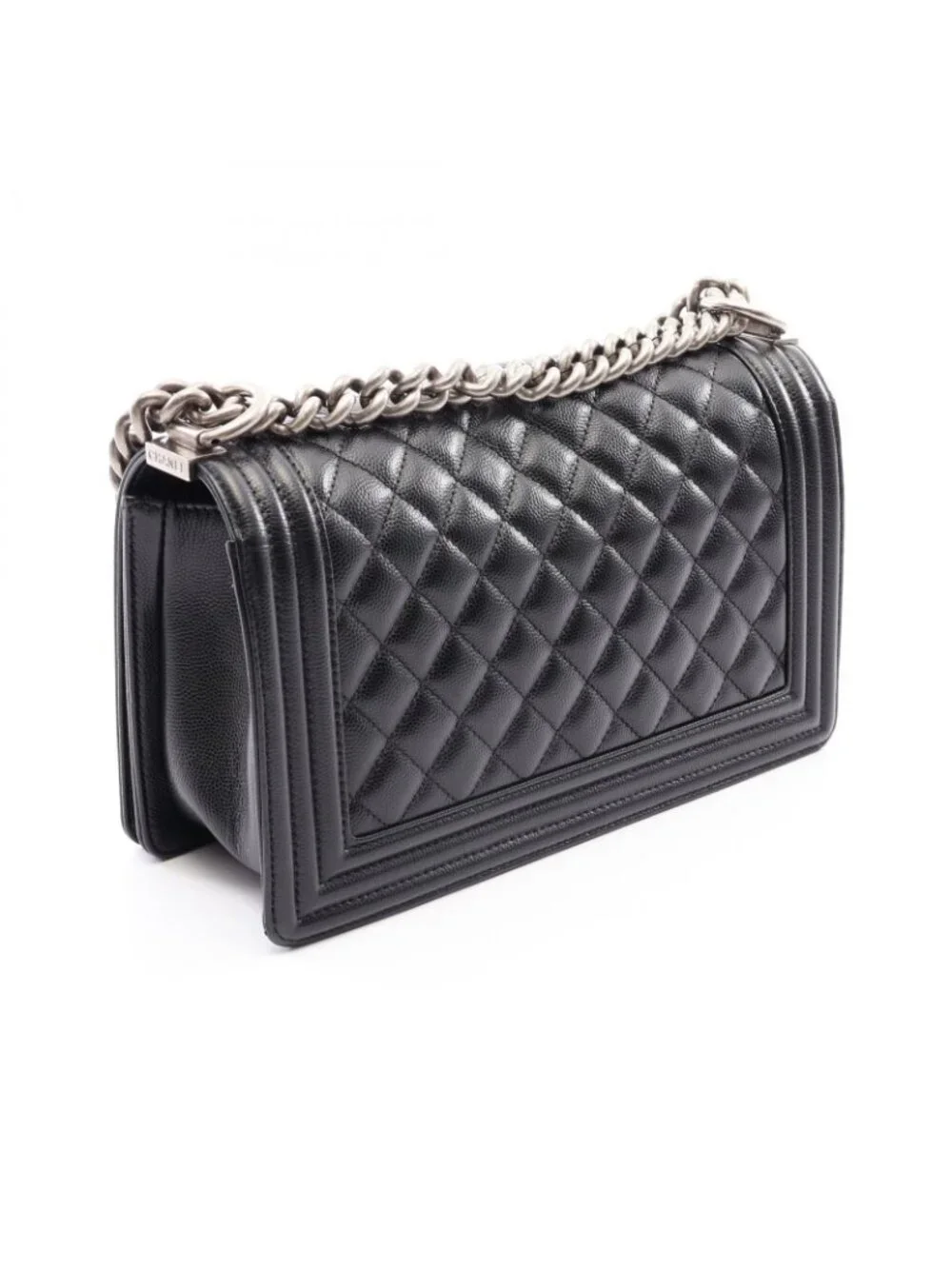 Chanel Shoulder Bag Boy Black Caviar Leather Chain